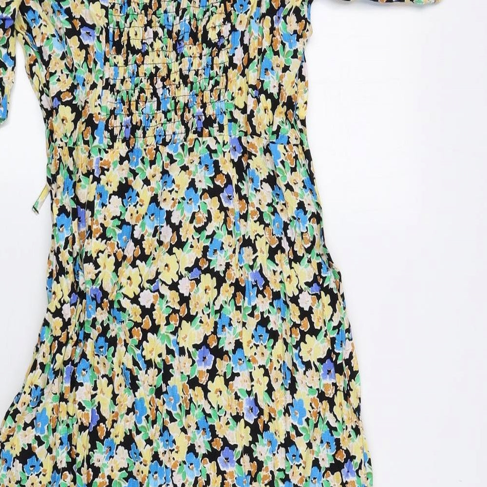 Marks and Spencer Womens Multicoloured Floral Viscose Fit & Flare Size 12 Off the Shoulder Pullover