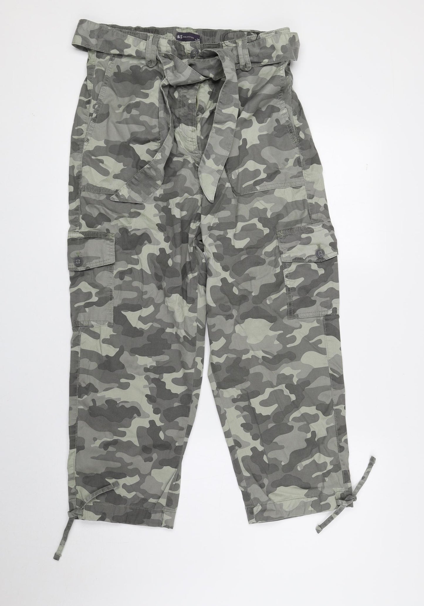 Marks and Spencer Womens Green Camouflage Lyocell Cargo Trousers Size 12 L22 in Regular Zip