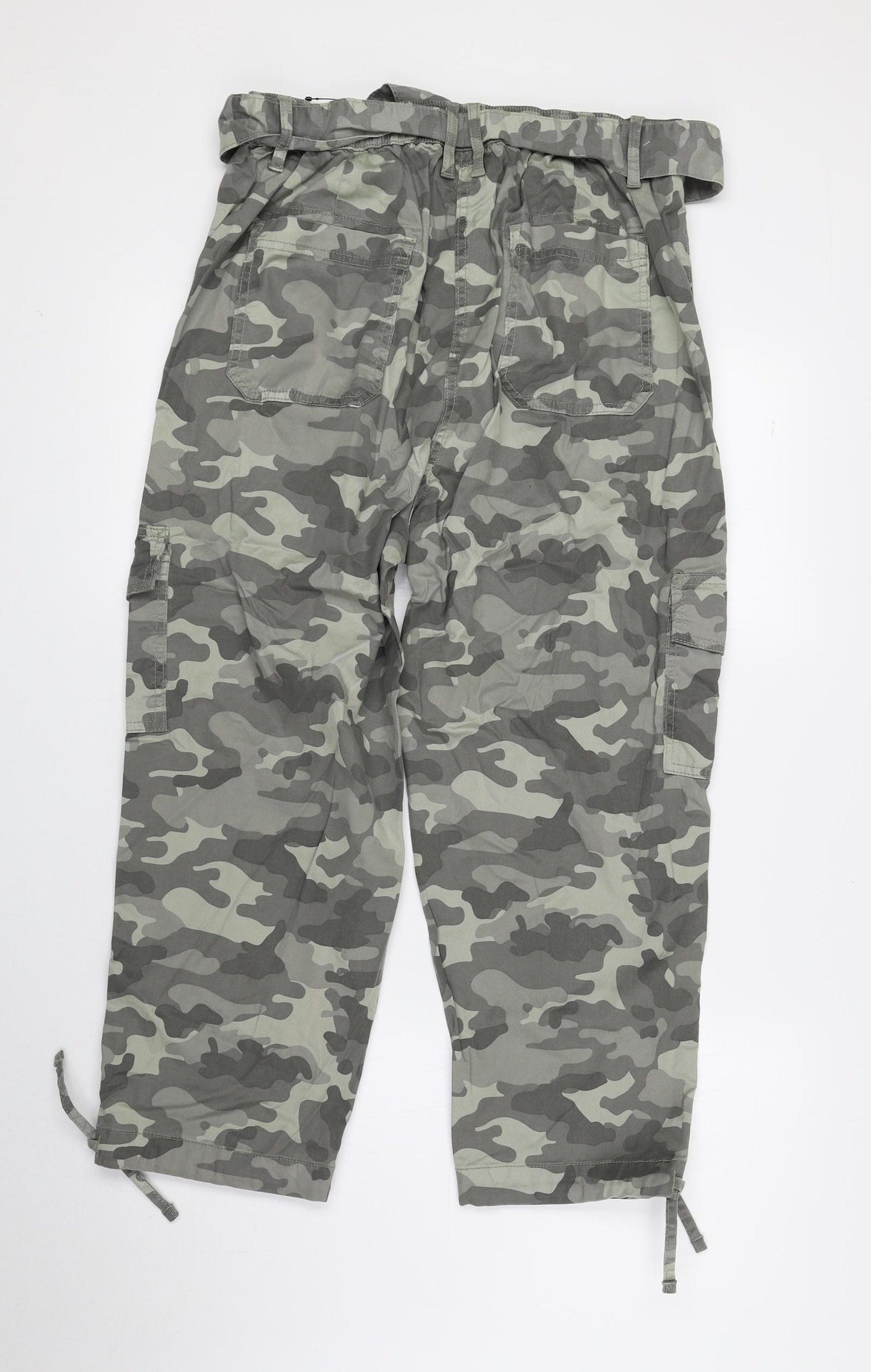 Marks and Spencer Womens Green Camouflage Lyocell Cargo Trousers Size 12 L22 in Regular Zip