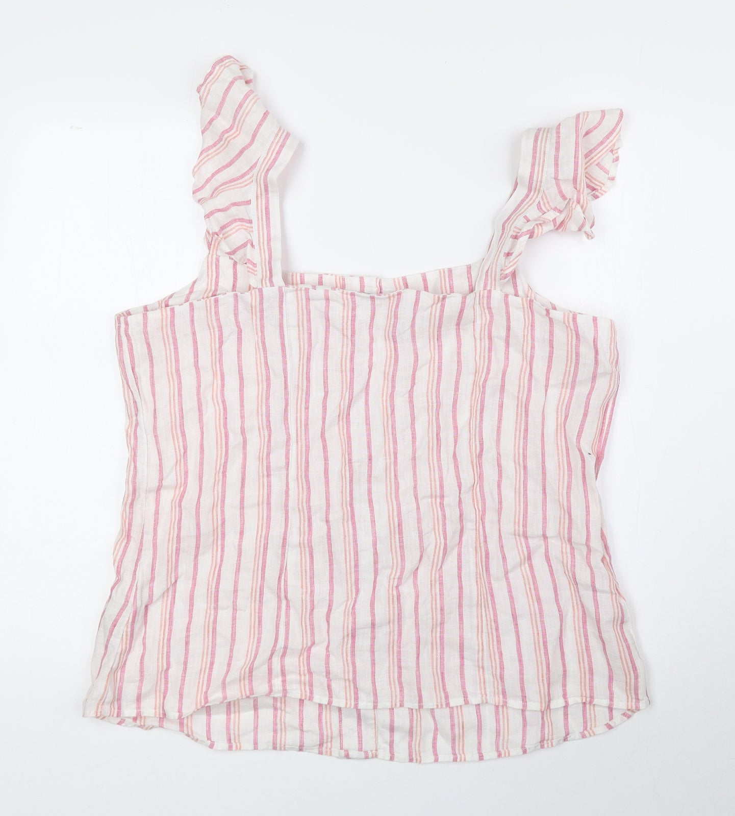 Marks and Spencer Womens Pink Striped Linen Camisole Tank Size 18 Square Neck