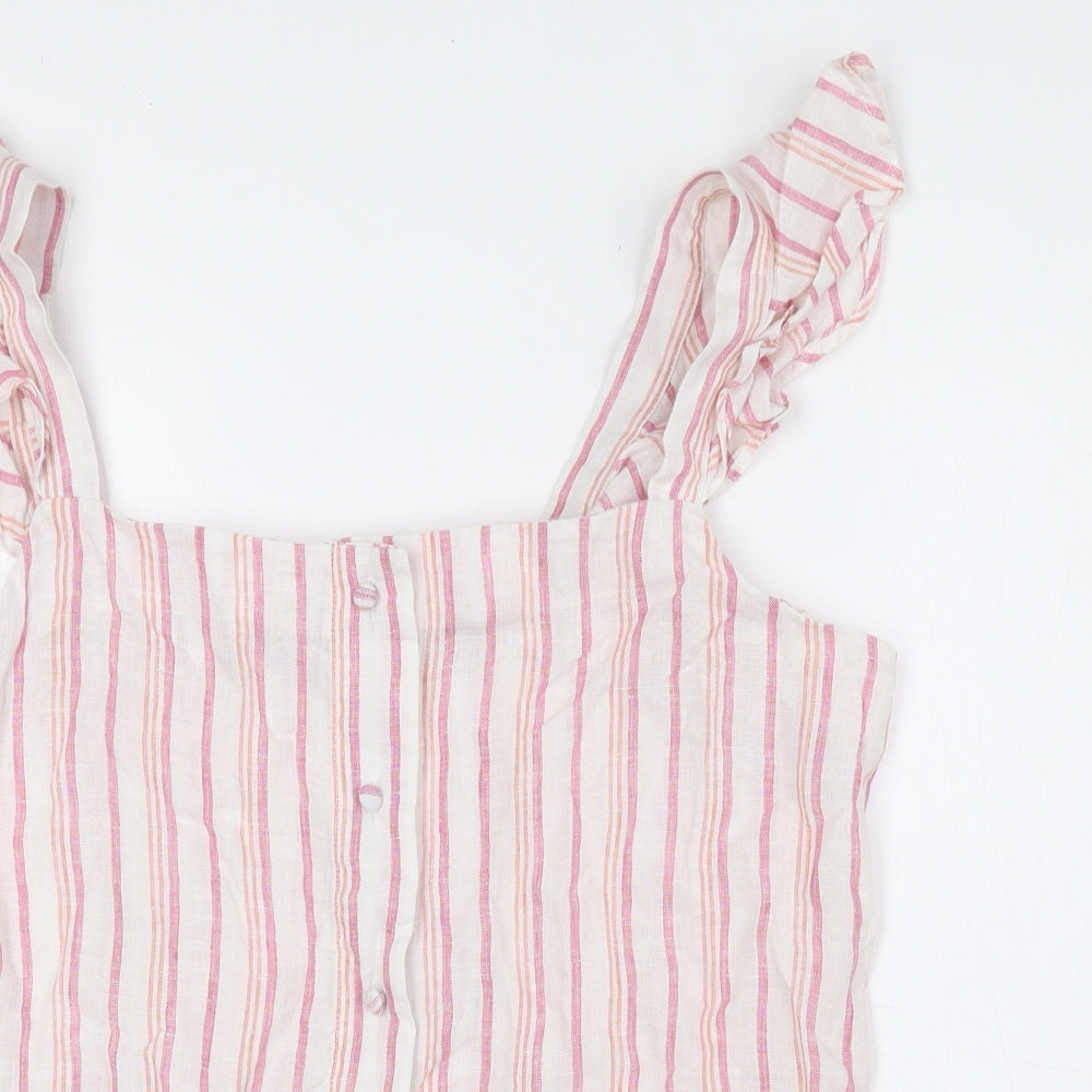 Marks and Spencer Womens Pink Striped Linen Camisole Tank Size 18 Square Neck