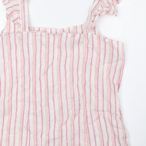 Marks and Spencer Womens Pink Striped Linen Camisole Tank Size 18 Square Neck