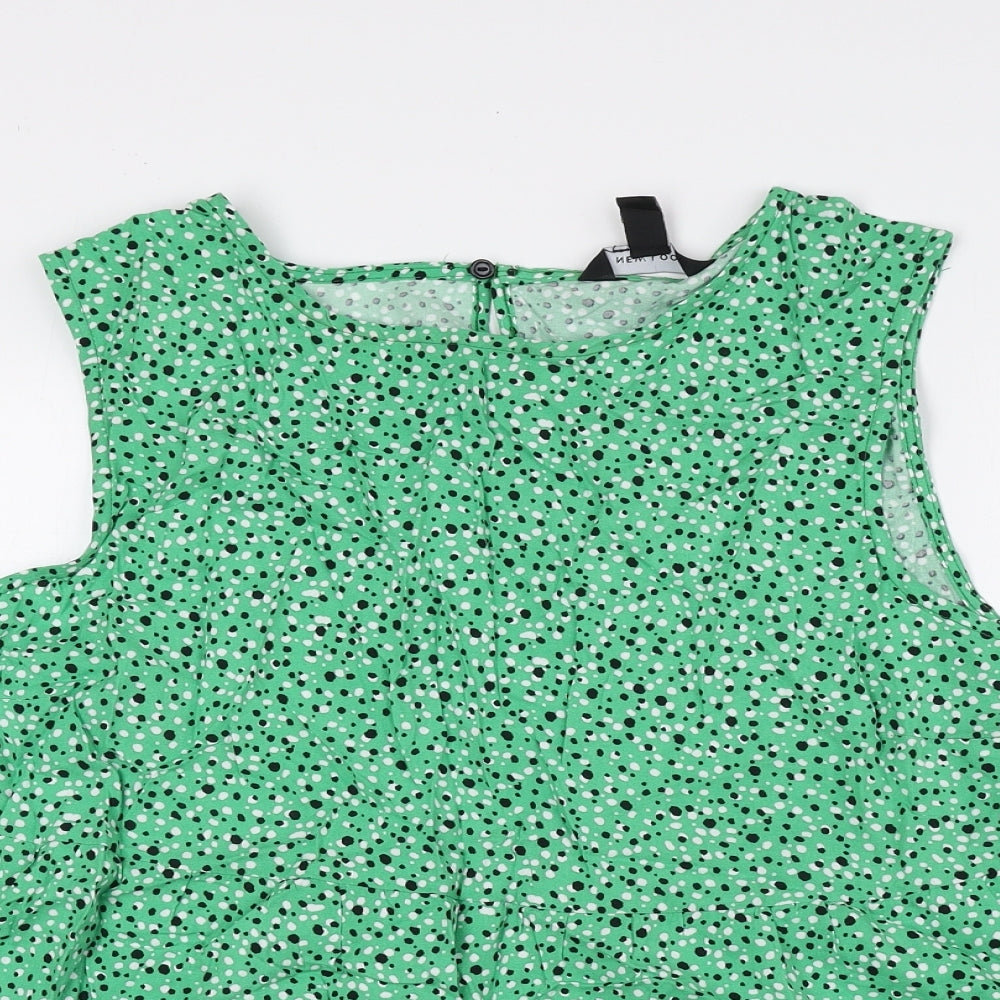 New Look Womens Green Polka Dot Viscose Basic Tank Size 16 Round Neck