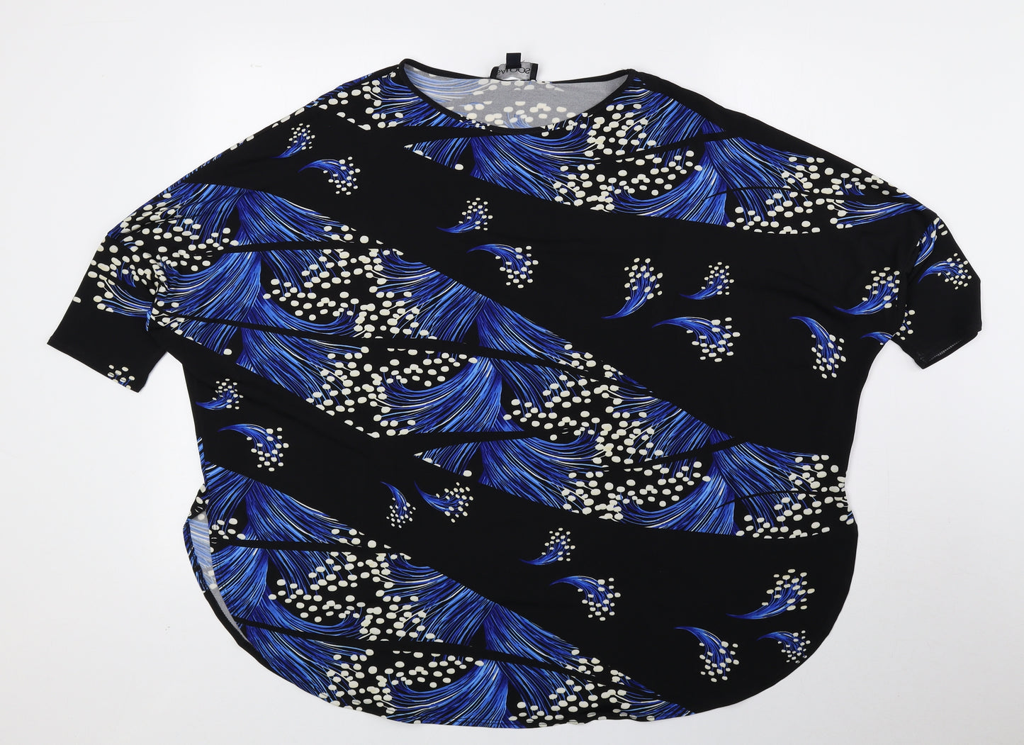 Saloos Womens Blue Geometric Polyester Basic Blouse Size 12 Round Neck