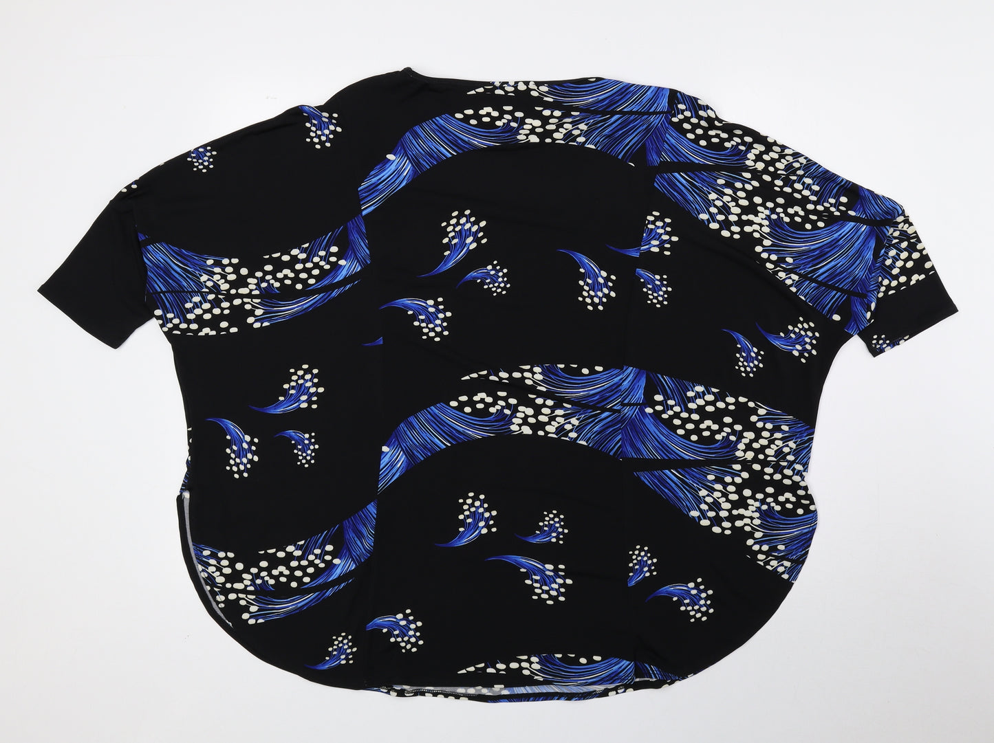 Saloos Womens Blue Geometric Polyester Basic Blouse Size 12 Round Neck