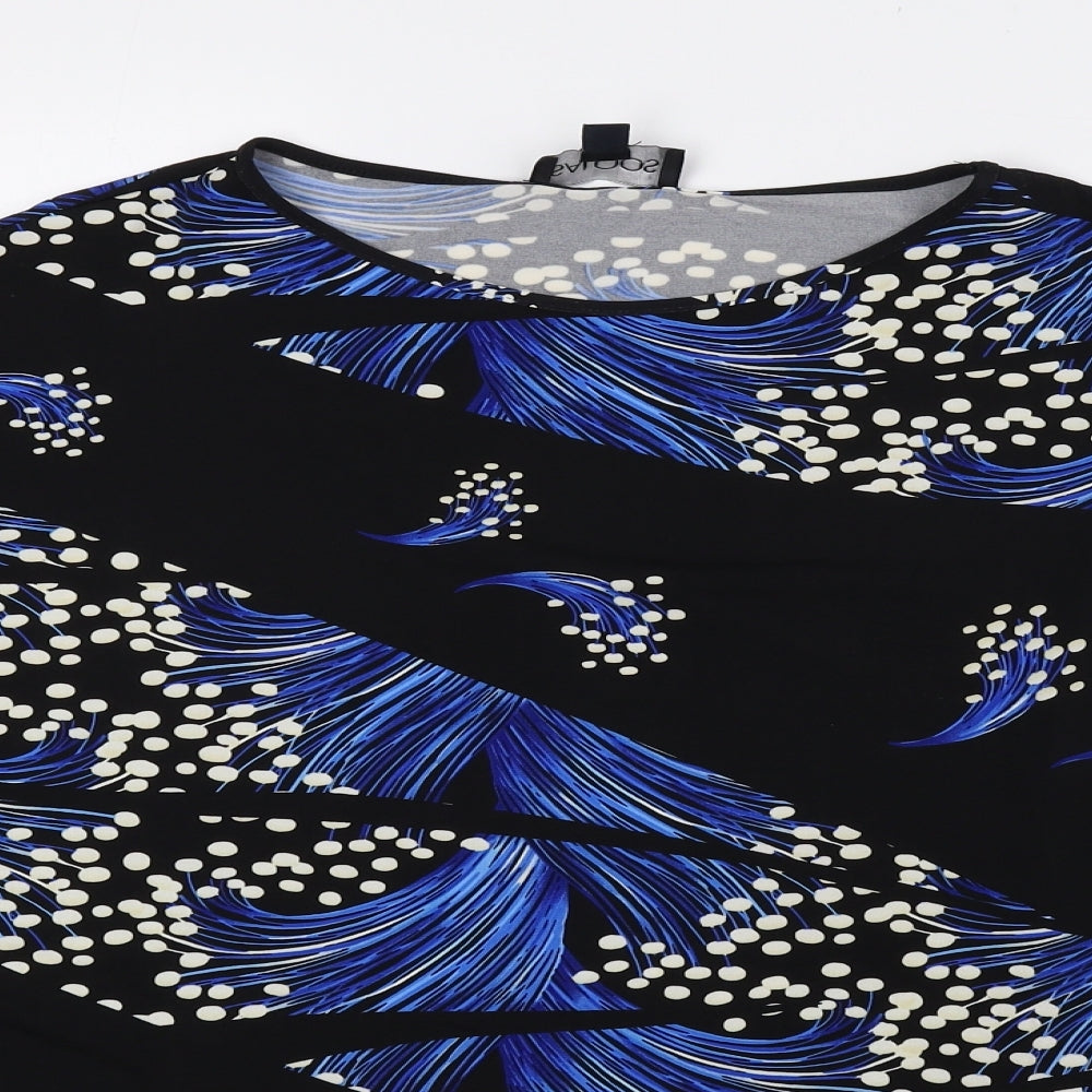 Saloos Womens Blue Geometric Polyester Basic Blouse Size 12 Round Neck