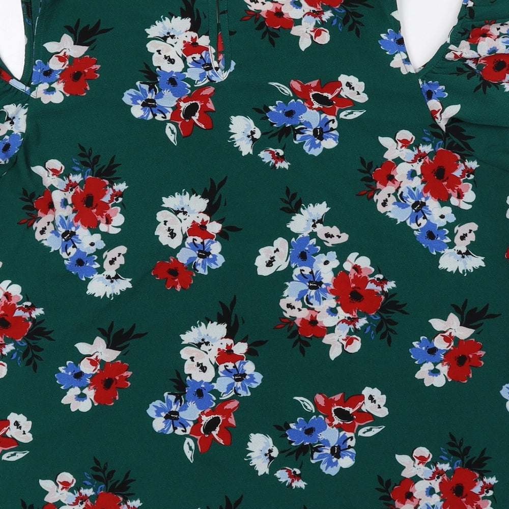 New Look Womens Green Floral Polyester Basic Blouse Size 16 Round Neck - Cold Shoulder