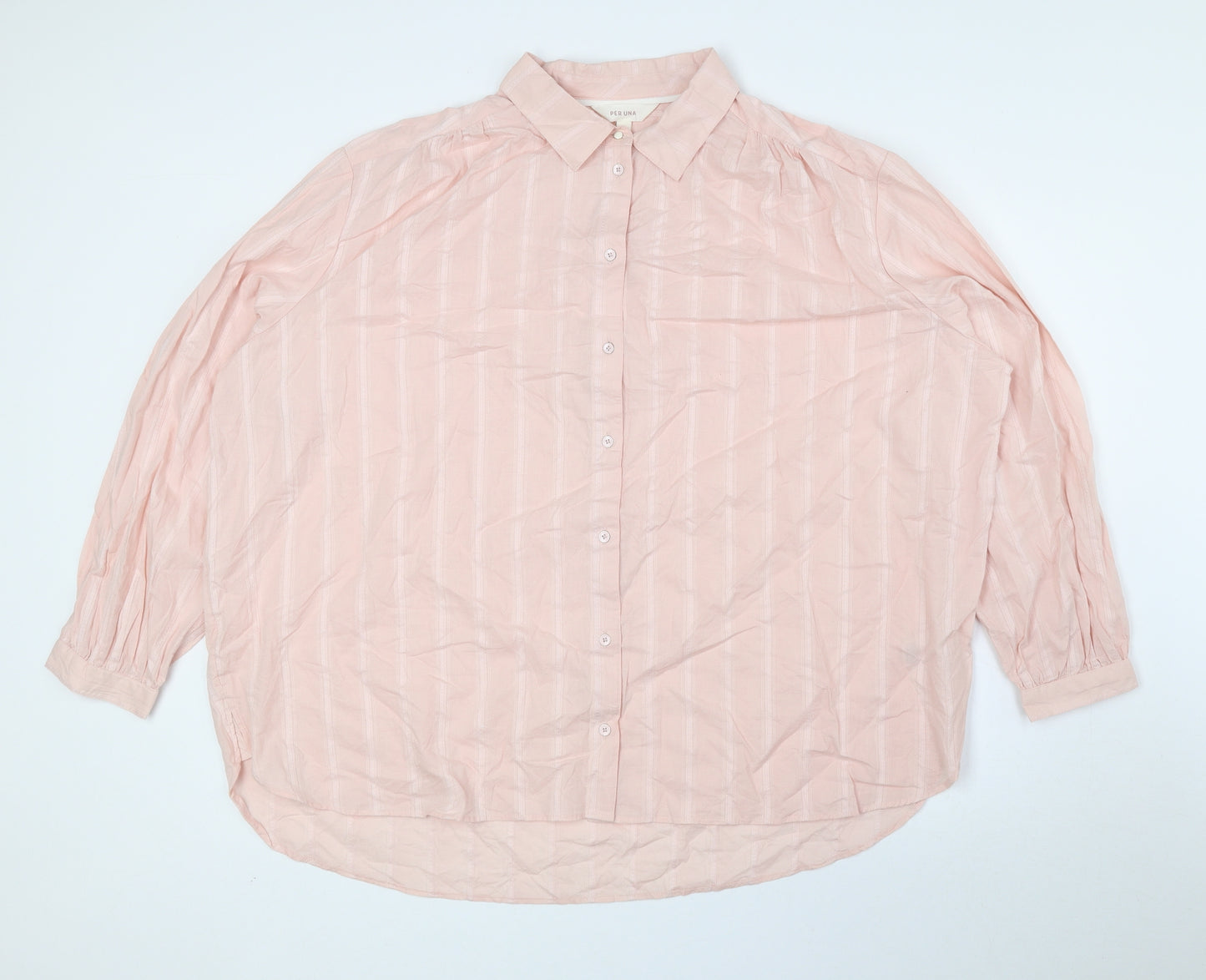 Per Una Womens Pink Striped 100% Cotton Basic Button-Up Size 18 Collared