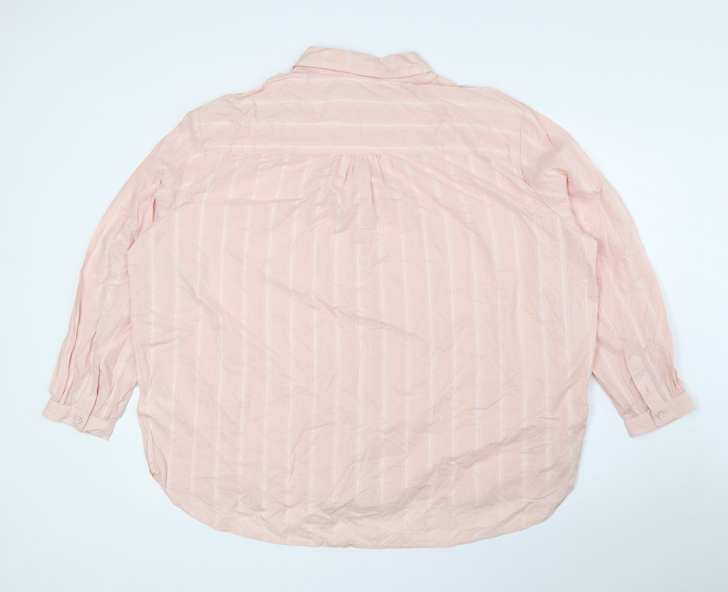 Per Una Womens Pink Striped 100% Cotton Basic Button-Up Size 18 Collared