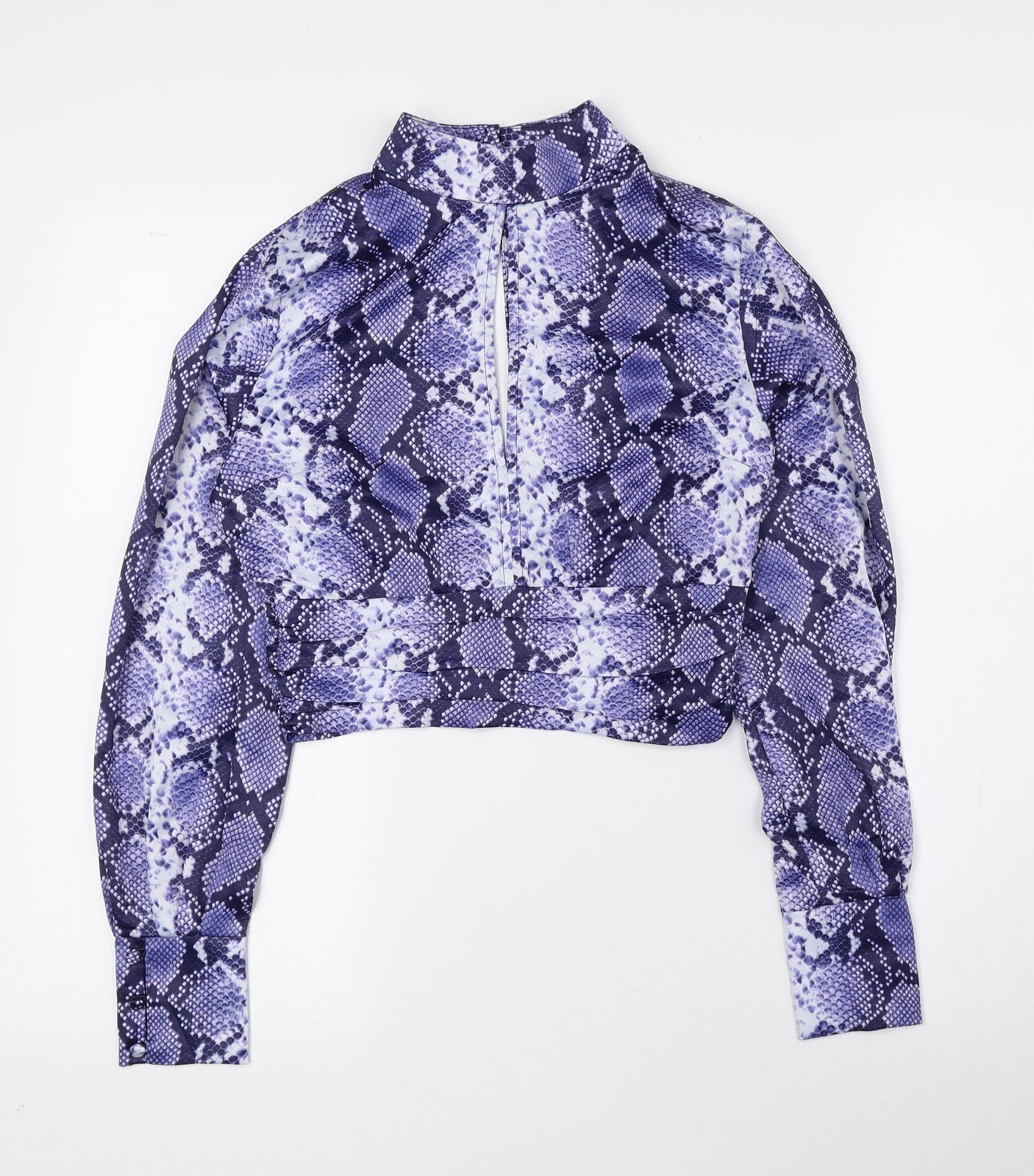 Topshop Womens Blue Animal Print Polyester Basic Blouse Size 6 Mock Neck - Snake Print