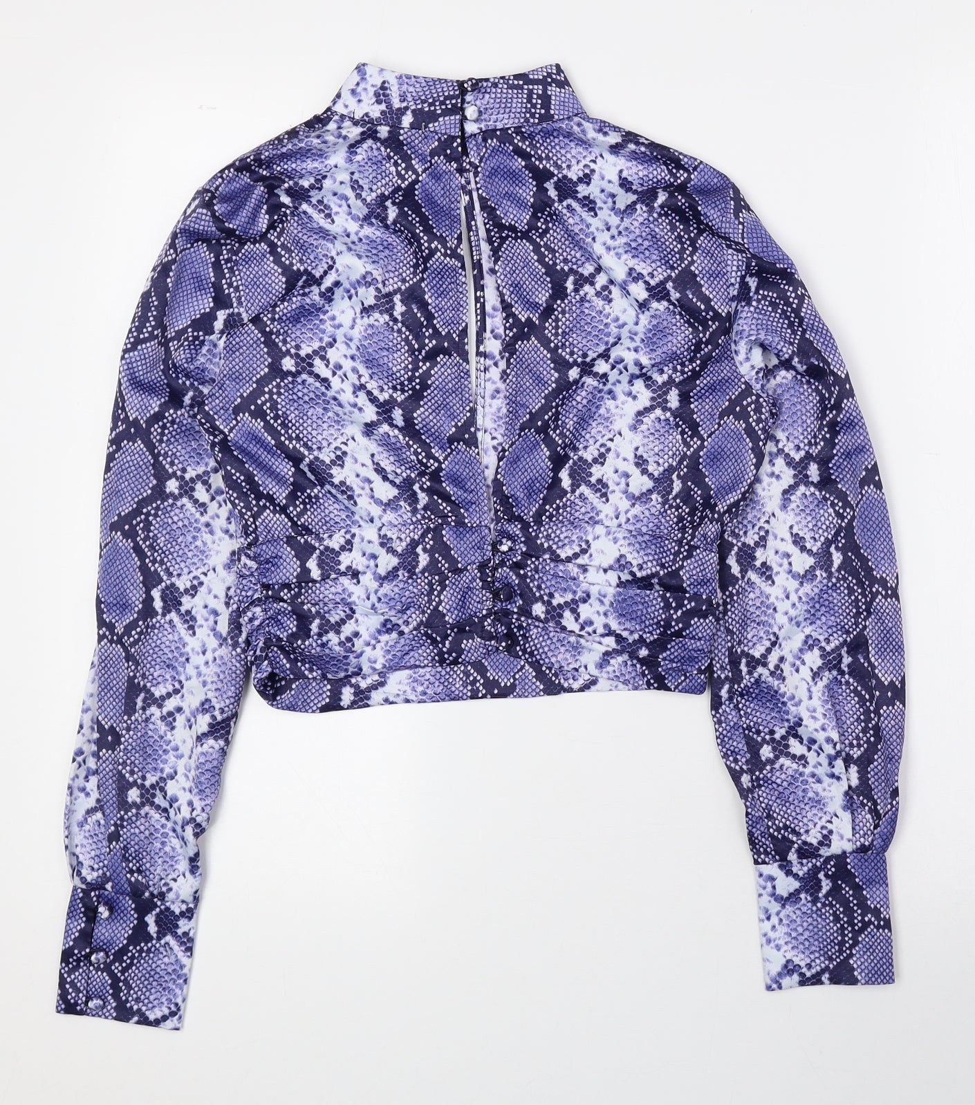 Topshop Womens Blue Animal Print Polyester Basic Blouse Size 6 Mock Neck - Snake Print