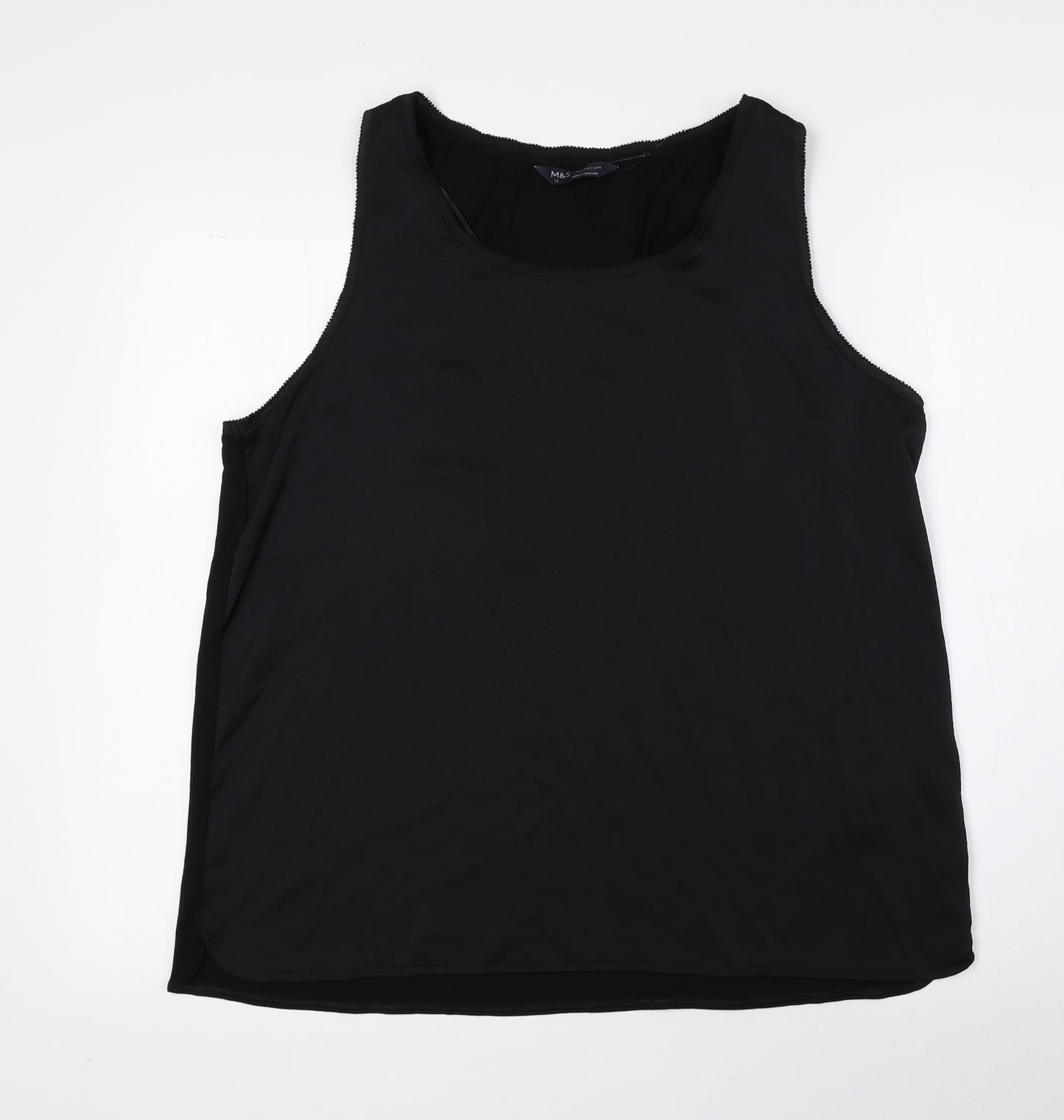 Marks and Spencer Womens Black Polyester Basic Tank Size 14 Scoop Neck