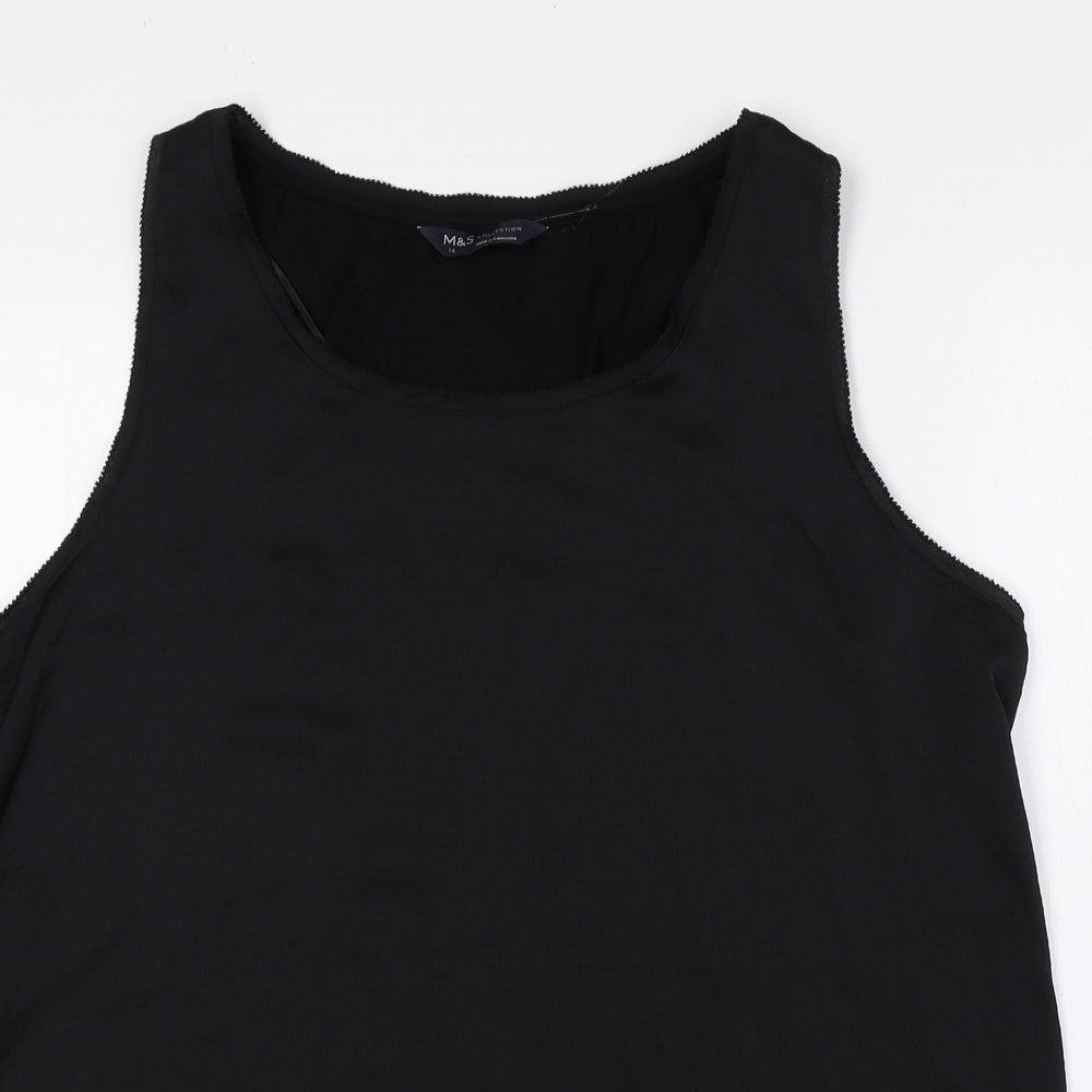 Marks and Spencer Womens Black Polyester Basic Tank Size 14 Scoop Neck
