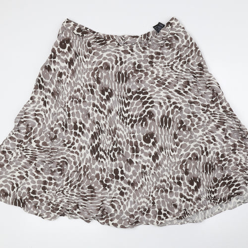 Classic Womens Brown Geometric Flax Flare Skirt Size 16 Zip