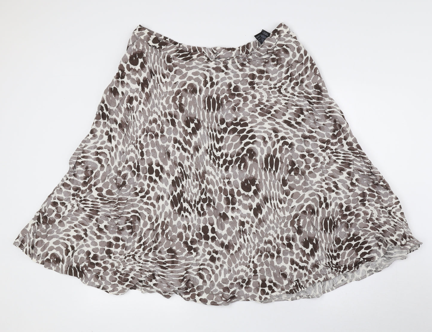 Classic Womens Brown Geometric Flax Flare Skirt Size 16 Zip