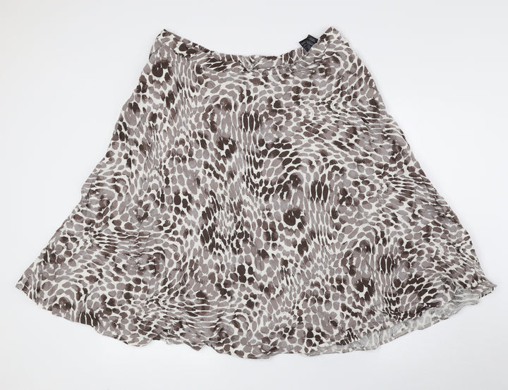 Classic Womens Brown Geometric Flax Flare Skirt Size 16 Zip