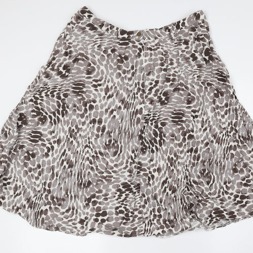 Classic Womens Brown Geometric Flax Flare Skirt Size 16 Zip