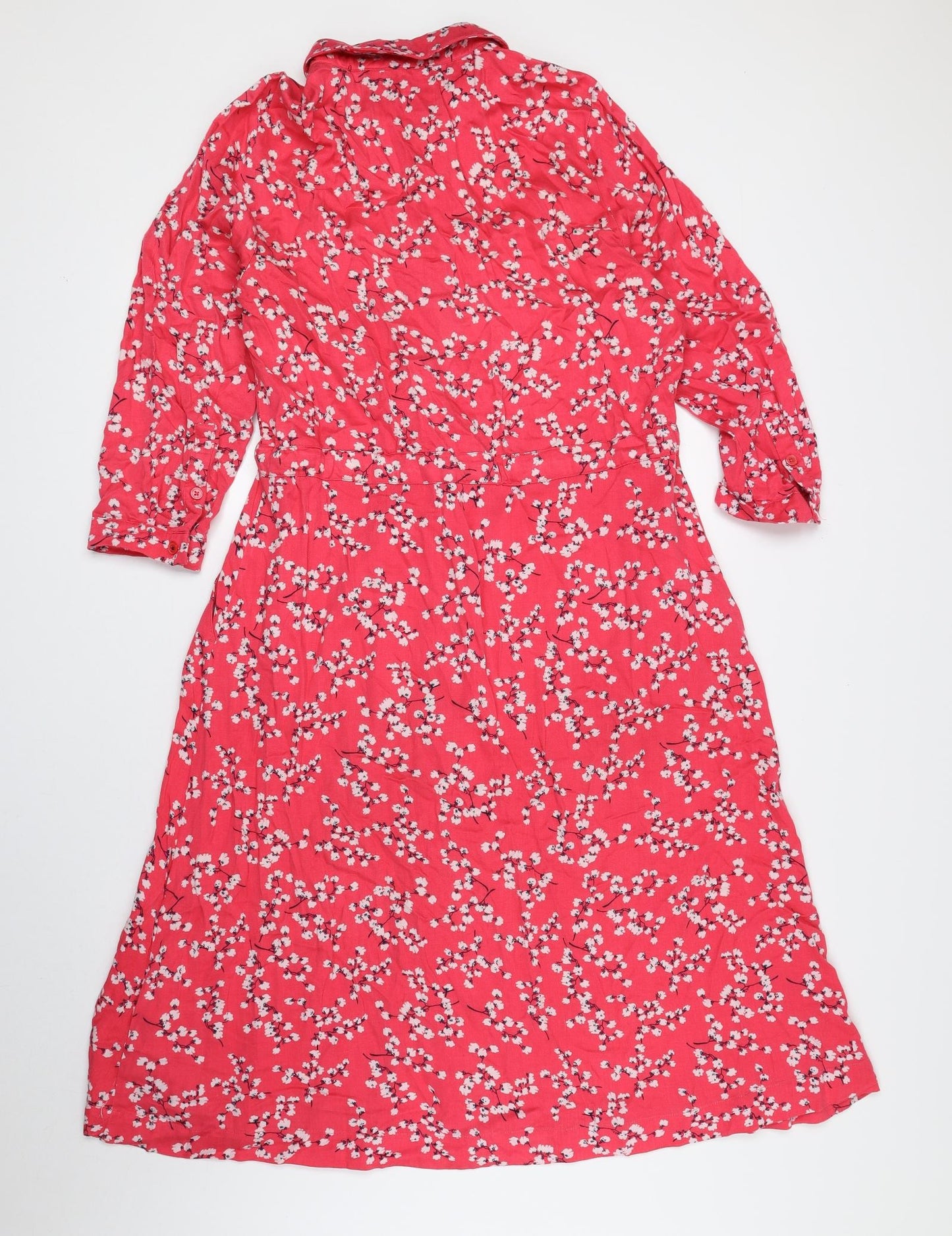Joules Womens Pink Floral Viscose Shirt Dress Size 12 Collared Button