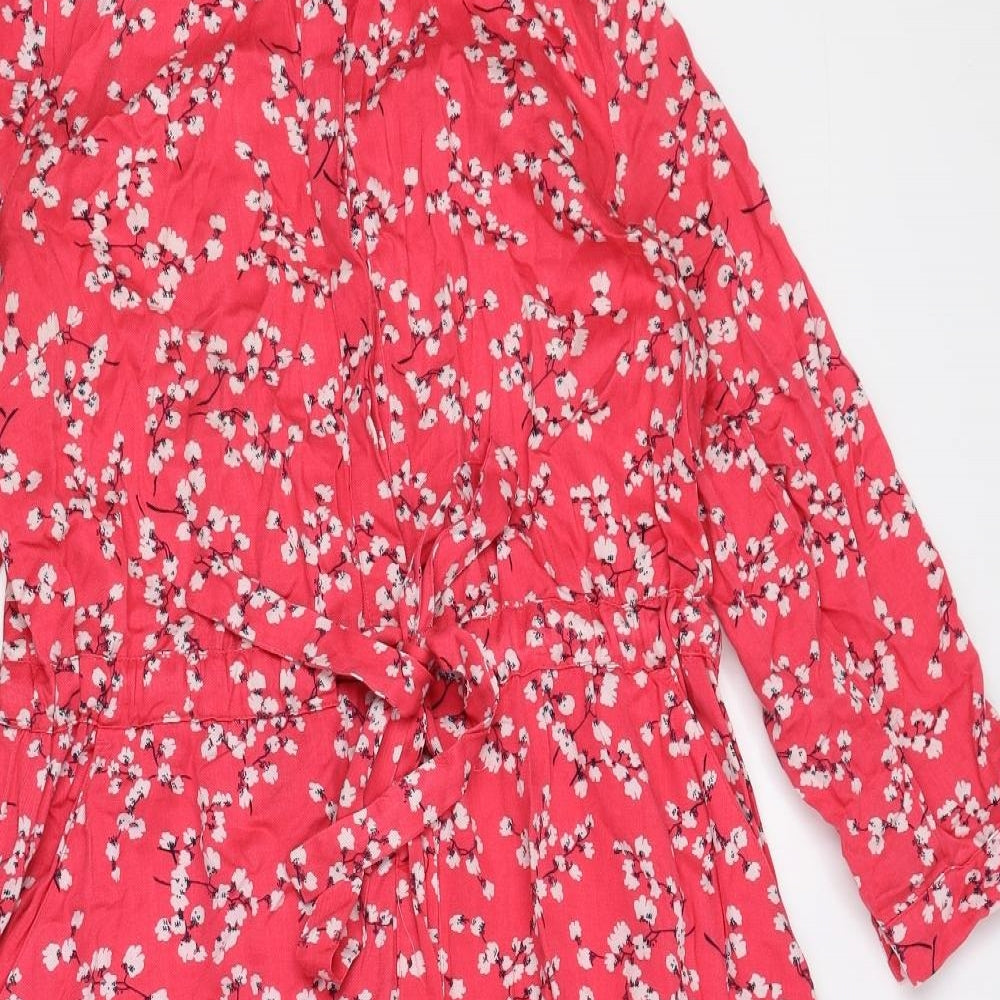 Joules Womens Pink Floral Viscose Shirt Dress Size 12 Collared Button