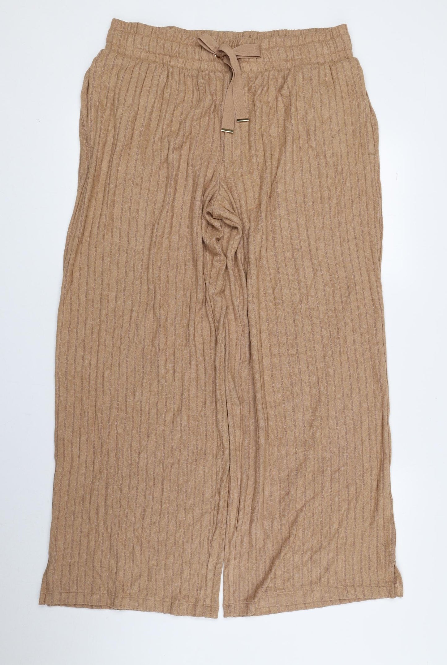 The Lounge Edit Womens Beige Polyester Jogger Trousers Size 14 L27.5 in Regular - Ribbed