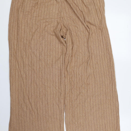 The Lounge Edit Womens Beige Polyester Jogger Trousers Size 14 L27.5 in Regular - Ribbed