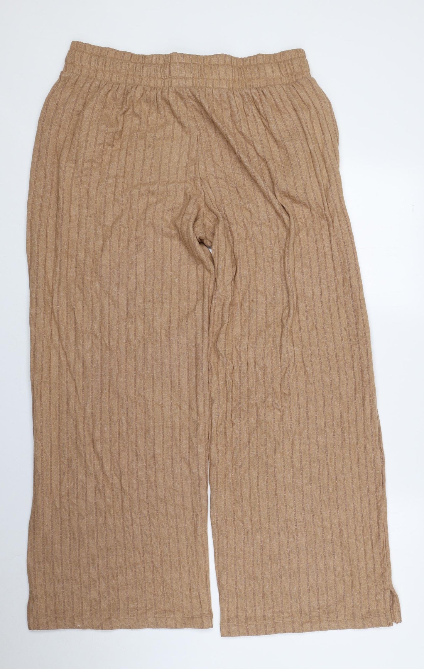 The Lounge Edit Womens Beige Polyester Jogger Trousers Size 14 L27.5 in Regular - Ribbed