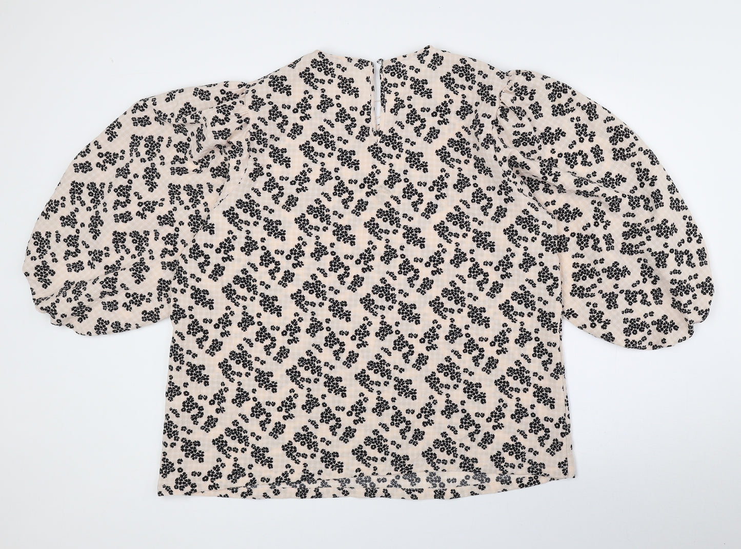 Marks and Spencer Womens Beige Floral Polyester Basic Blouse Size 18 Round Neck