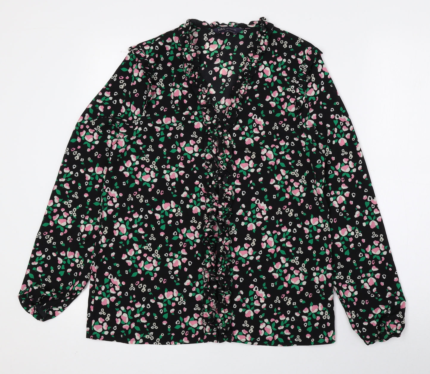 Marks and Spencer Womens Multicoloured Floral Polyester Basic Blouse Size 8 V-Neck