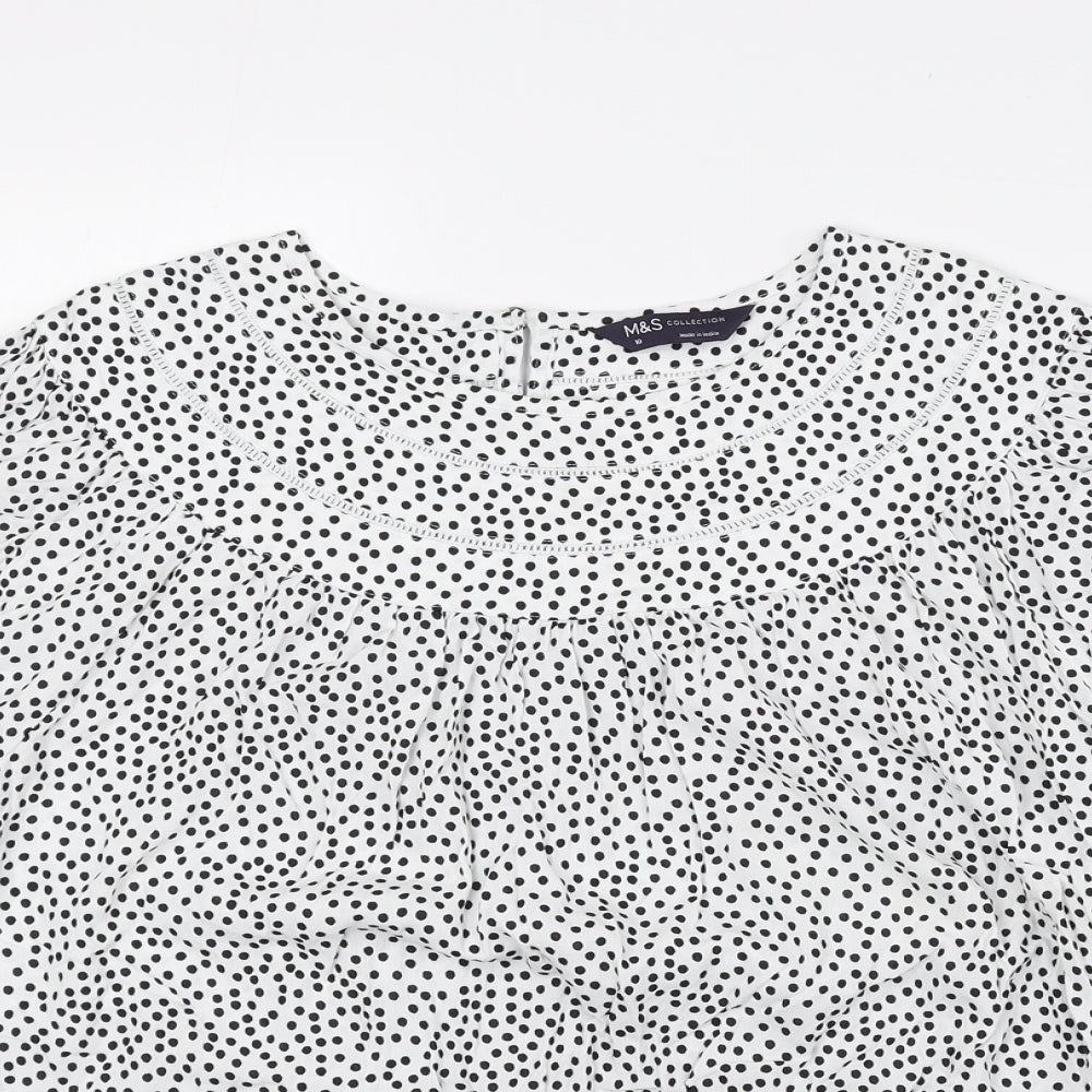 Marks and Spencer Womens Black Polka Dot Viscose Basic Blouse Size 10 Round Neck