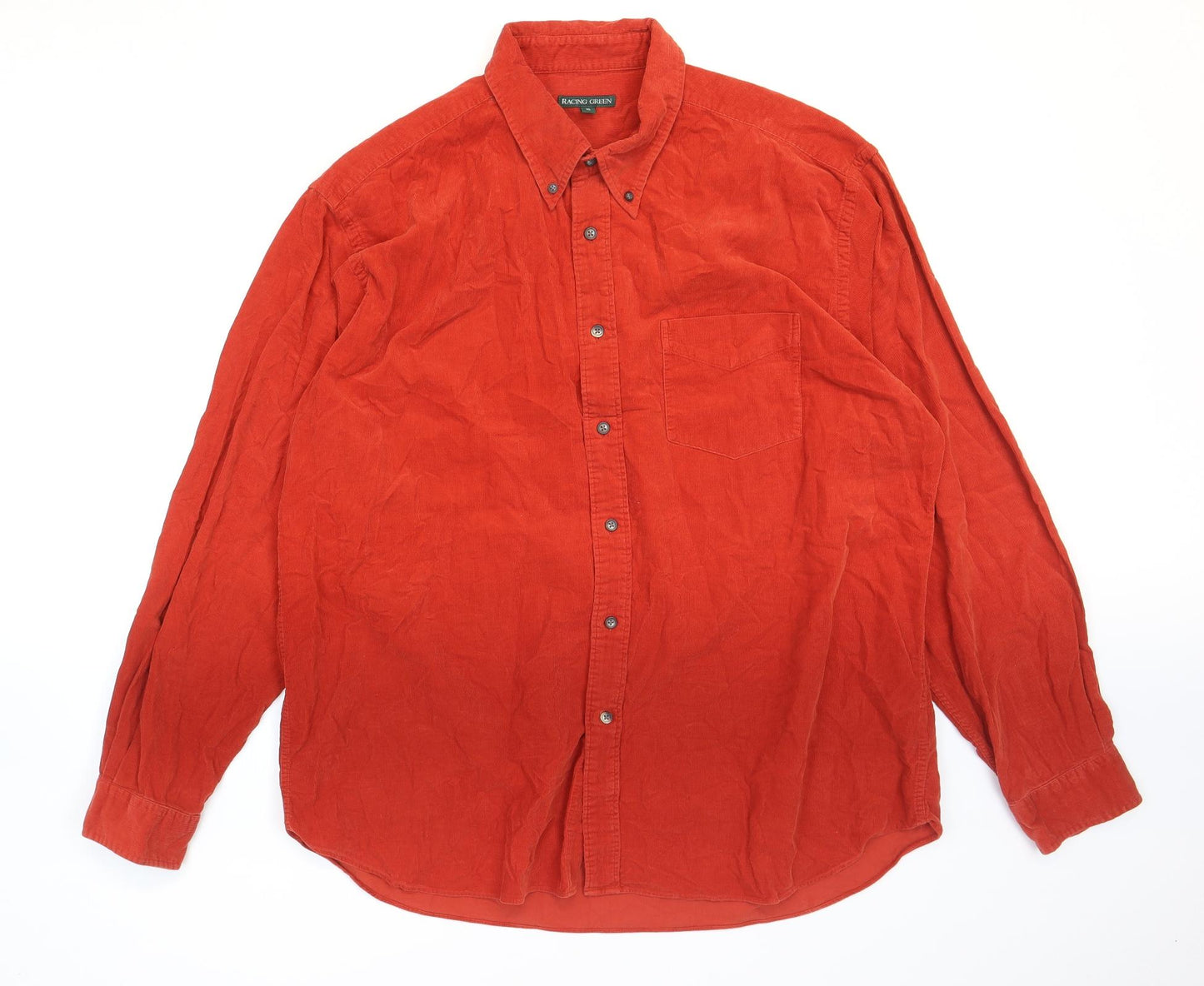 Racing Green Mens Orange Cotton Button-Up Size XL Collared Button