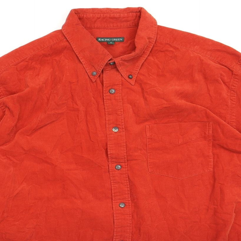Racing Green Mens Orange Cotton Button-Up Size XL Collared Button