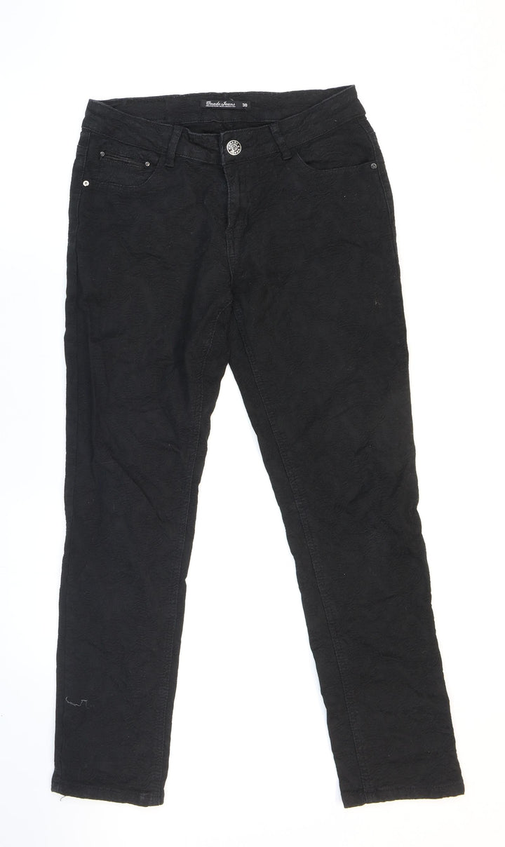 Onado Woman Womens Black Geometric Cotton Skinny Jeans Size 10 L27 in Regular Zip - Damaske