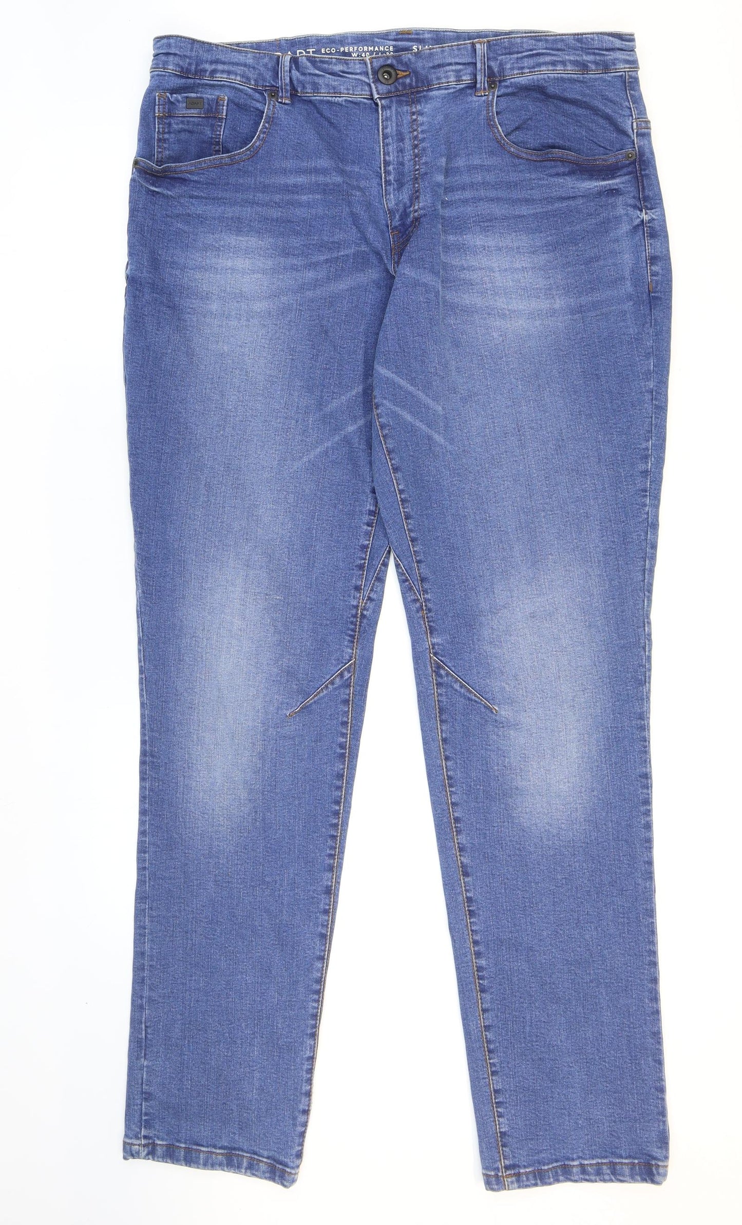 Adapt Mens Blue Cotton Tapered Jeans Size 40 in L32 in Regular Zip