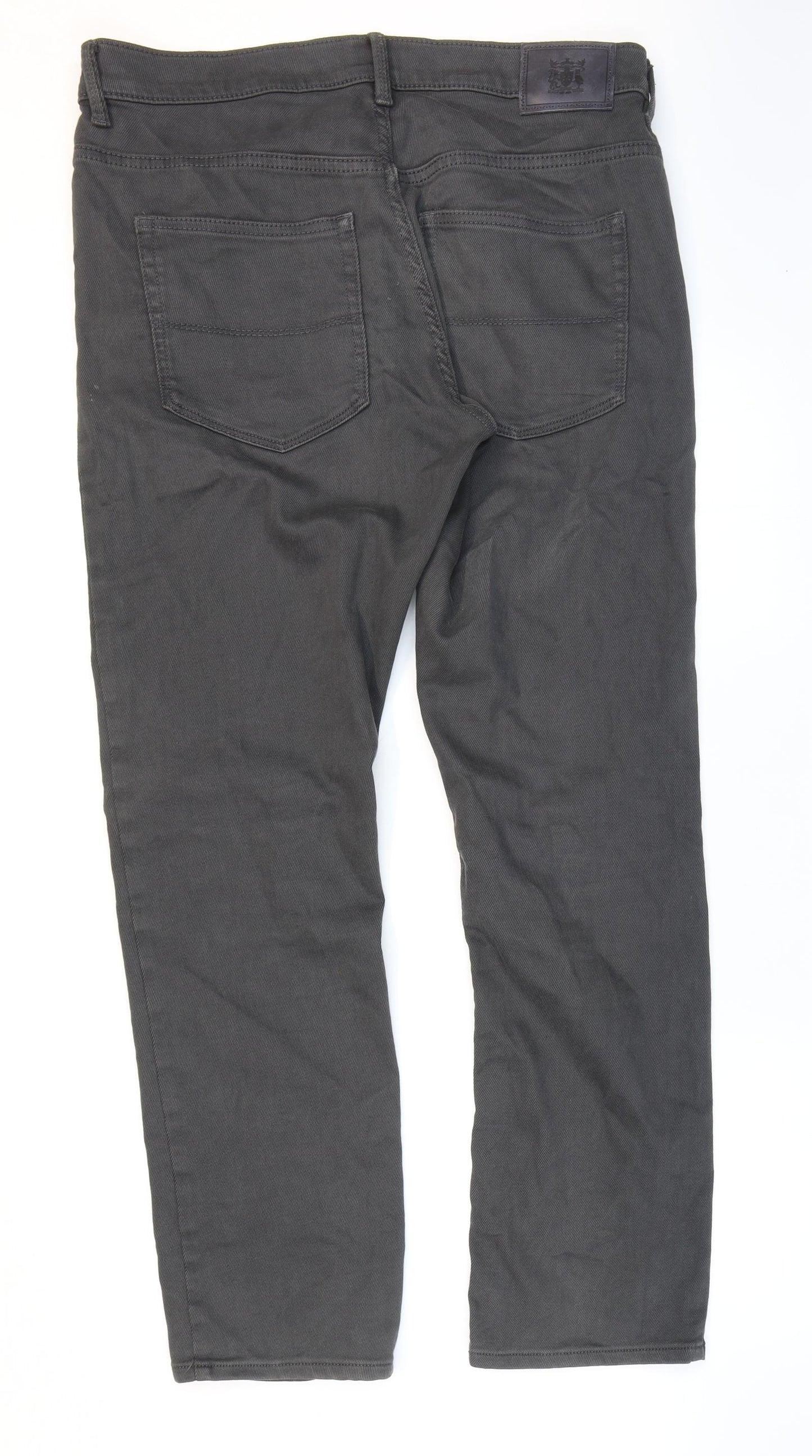 Marks and Spencer Mens Grey Cotton Straight Jeans Size 34 in L31 in Regular Zip