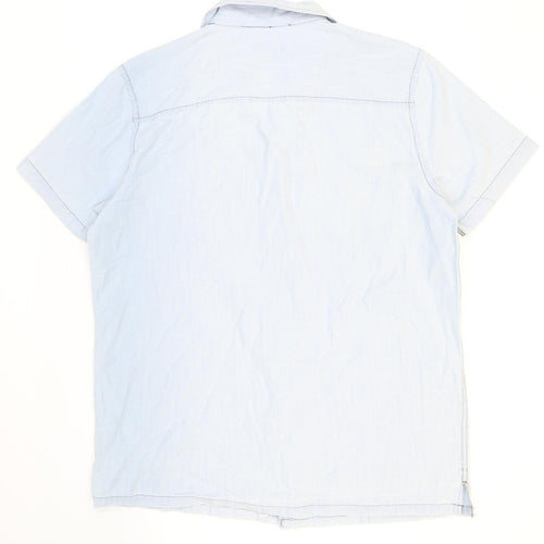 Easy Mens Blue Cotton Button-Up Size L Collared Button