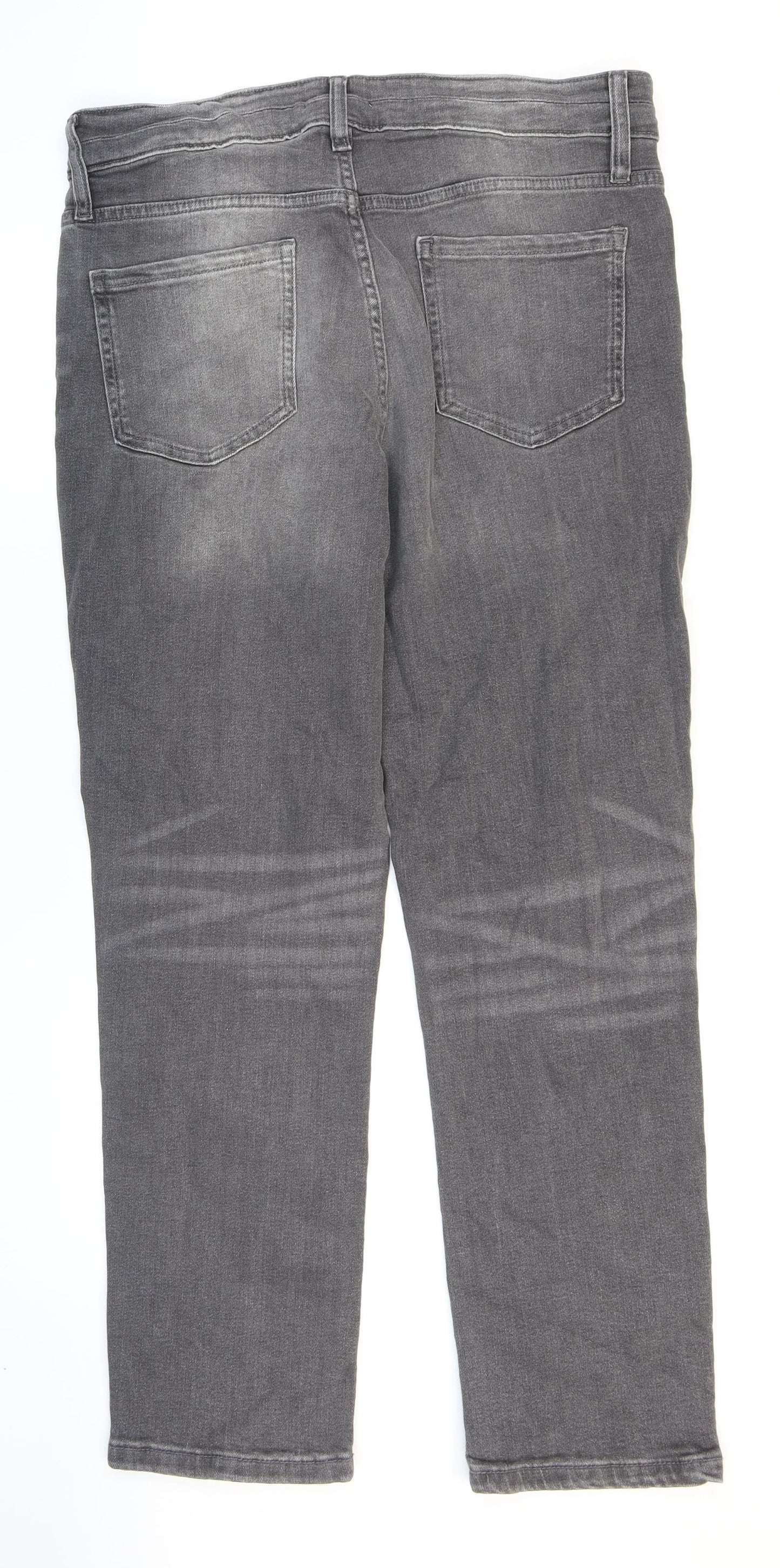 F&F Womens Grey Cotton Straight Jeans Size 16 L27 in Regular Zip - Washed look