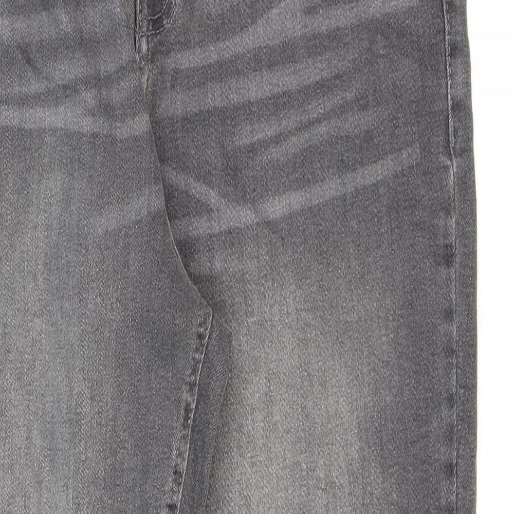 F&F Womens Grey Cotton Straight Jeans Size 16 L27 in Regular Zip - Washed look