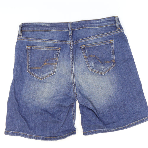 Fat Face Womens Blue Cotton Boyfriend Shorts Size 12 Regular Zip - Distressed Look