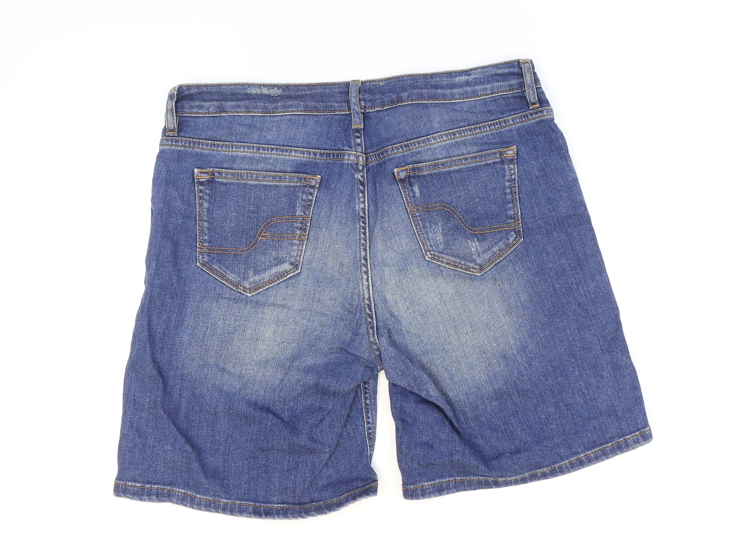 Fat Face Womens Blue Cotton Boyfriend Shorts Size 12 Regular Zip - Distressed Look