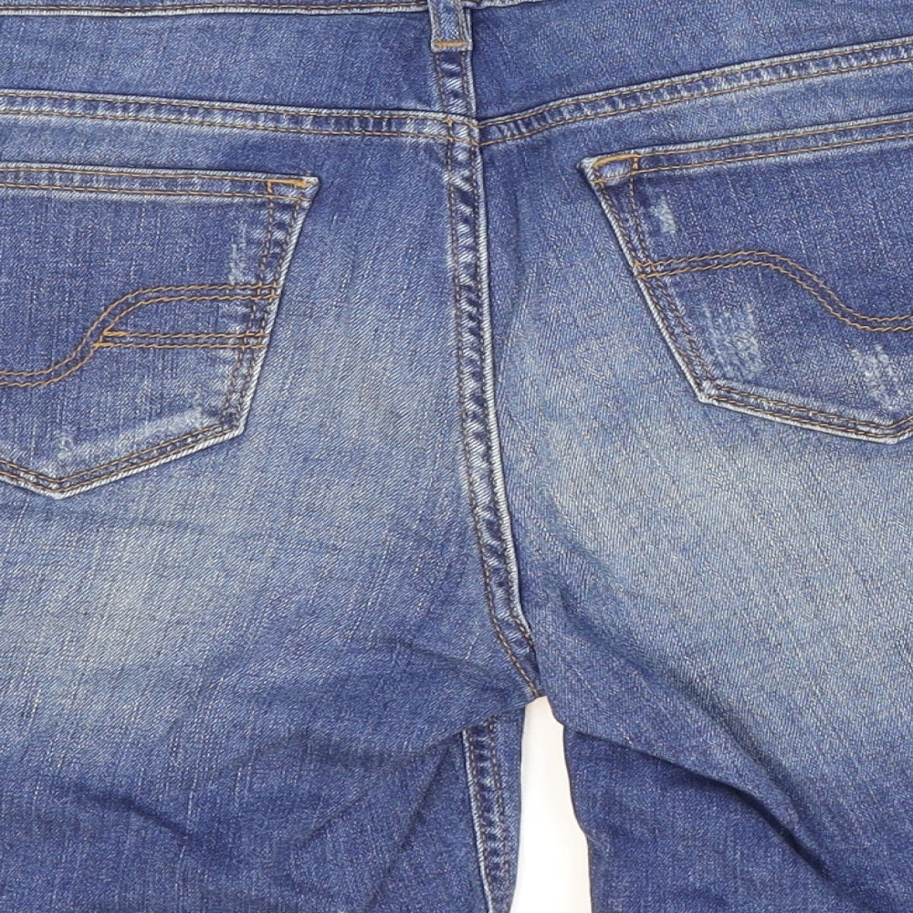 Fat Face Womens Blue Cotton Boyfriend Shorts Size 12 Regular Zip - Distressed Look