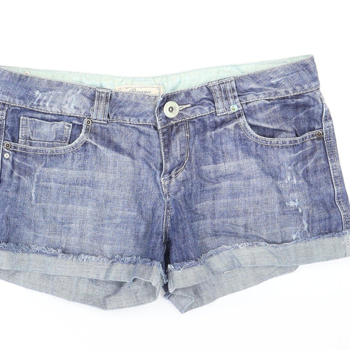Papaya Womens Blue Cotton Hot Pants Shorts Size 12 Regular Zip - Distressed Look