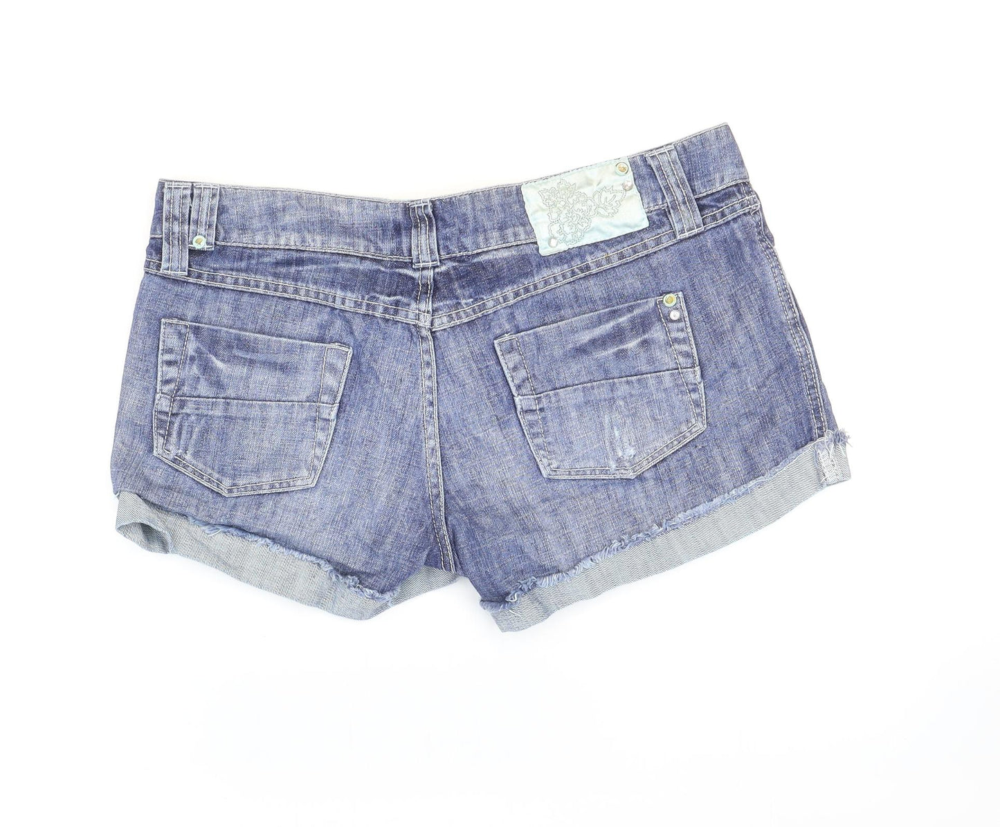 Papaya Womens Blue Cotton Hot Pants Shorts Size 12 Regular Zip - Distressed Look
