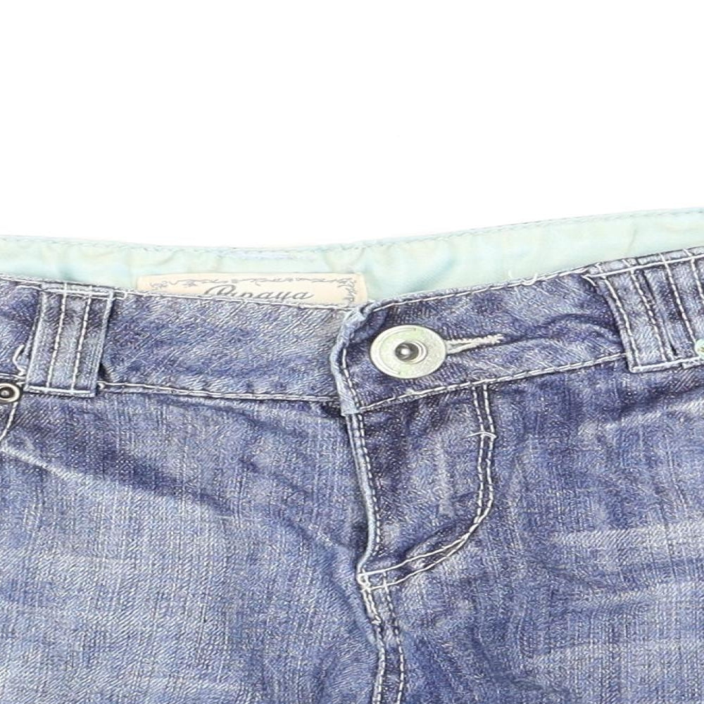 Papaya Womens Blue Cotton Hot Pants Shorts Size 12 Regular Zip - Distressed Look