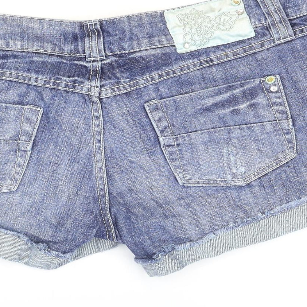 Papaya Womens Blue Cotton Hot Pants Shorts Size 12 Regular Zip - Distressed Look