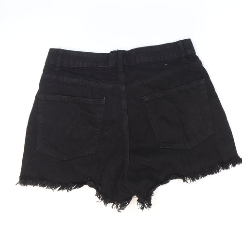 PRETTYLITTLETHING Womens Black Cotton Hot Pants Shorts Size 10 Regular Button - Distressed Look