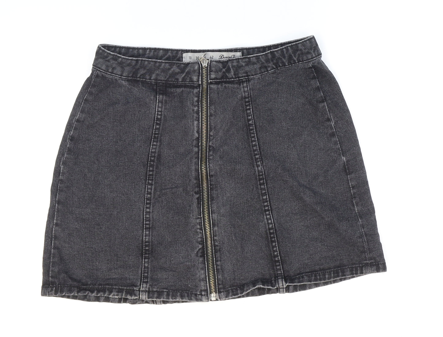 Denim & Co. Womens Black Cotton Mini Skirt Size 10 Zip