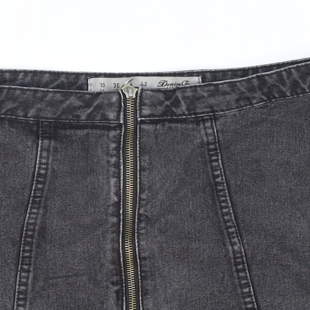 Denim & Co. Womens Black Cotton Mini Skirt Size 10 Zip