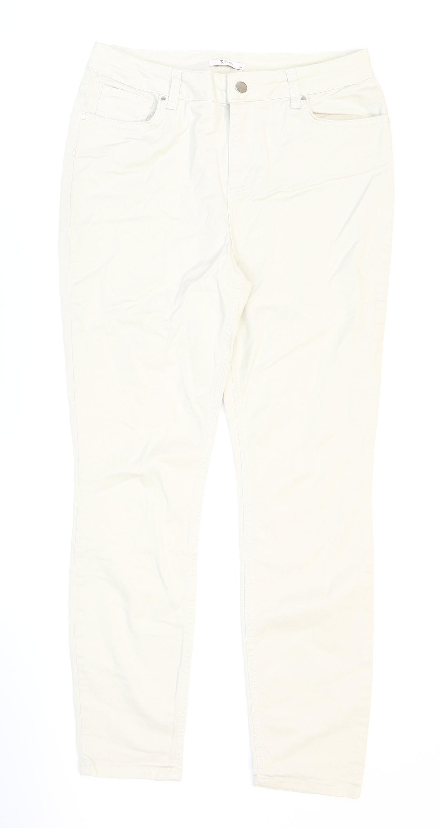 TU Womens Ivory Cotton Tapered Jeans Size 12 L26 in Regular Zip