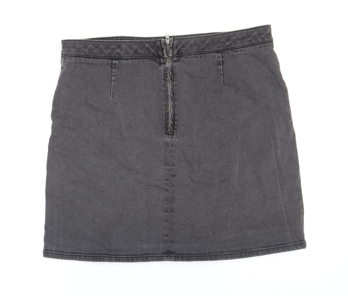 Oasis Womens Black Cotton Mini Skirt Size 14 Zip