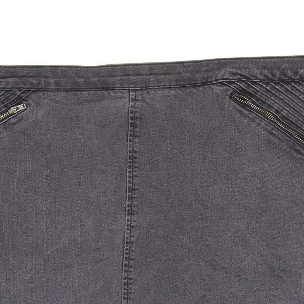 Oasis Womens Black Cotton Mini Skirt Size 14 Zip